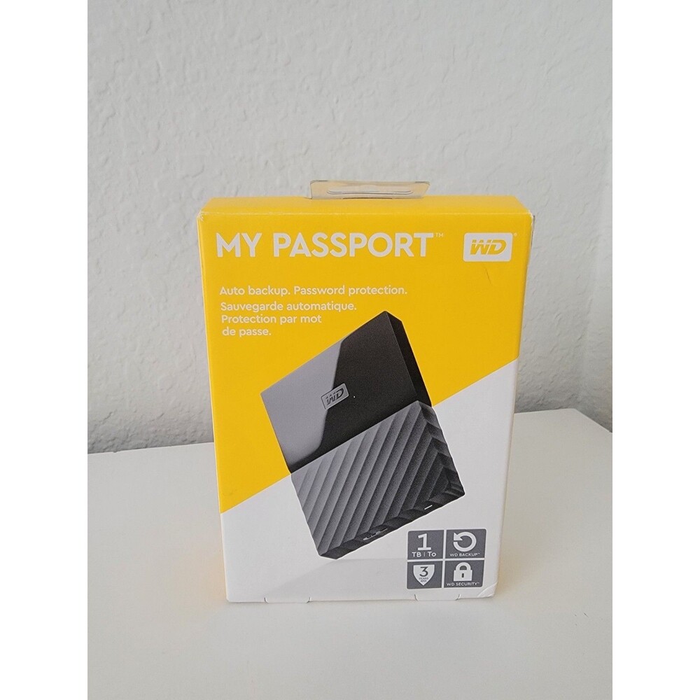 WD My Passport 1TB Black Portable Hard Drive - WDBYNN0010BBK-WESN - OPEN BOX